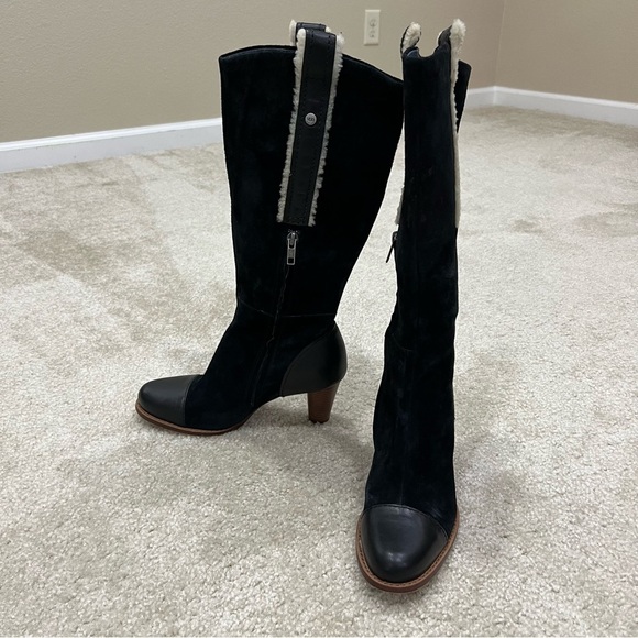 UGG Black Heeled Boots with Cream Accents - Picture 12 of 16
